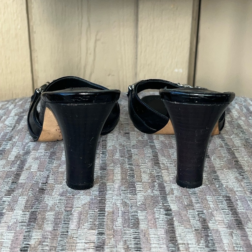 Brighton Black Leather Heeled Sandals Mules Size 7 Italy - Picture 4 of 6